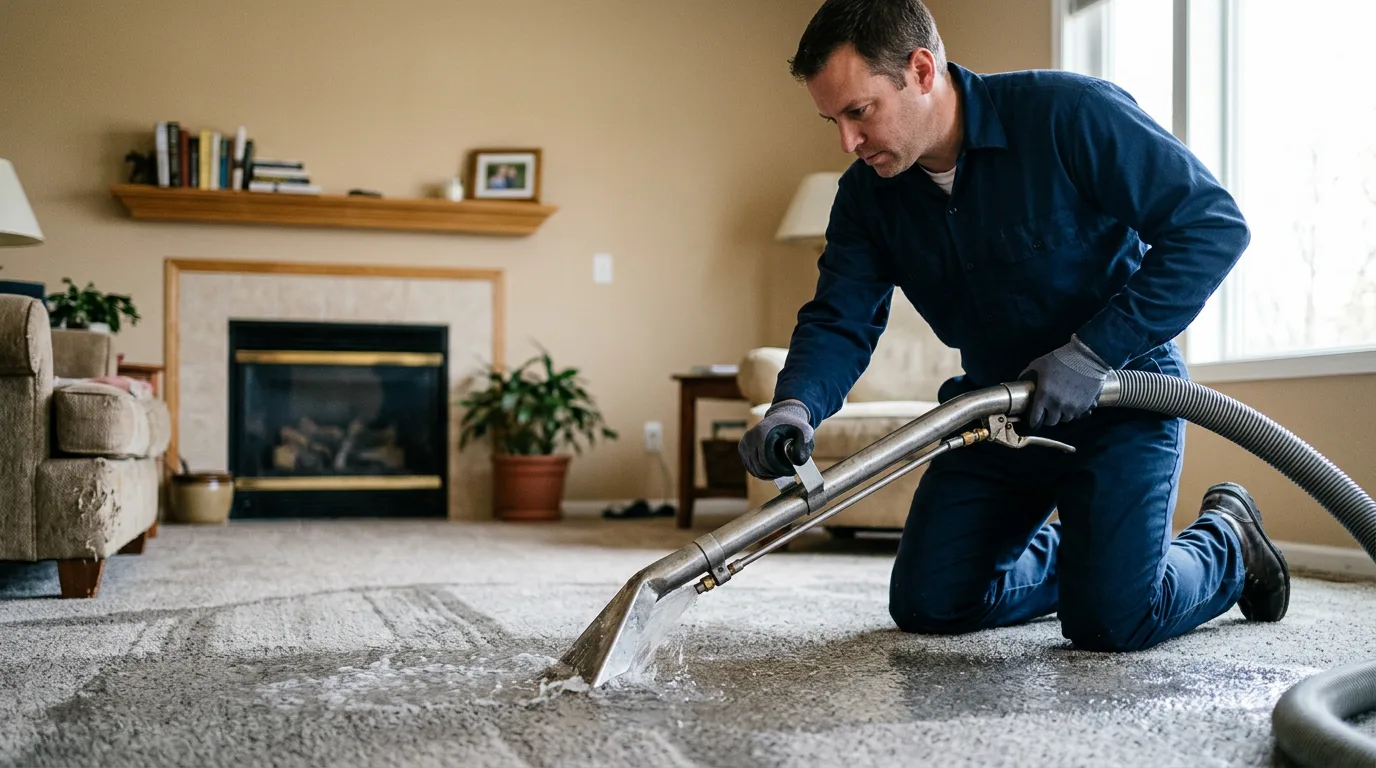 Water damage restoration technician working near South Bend, TX